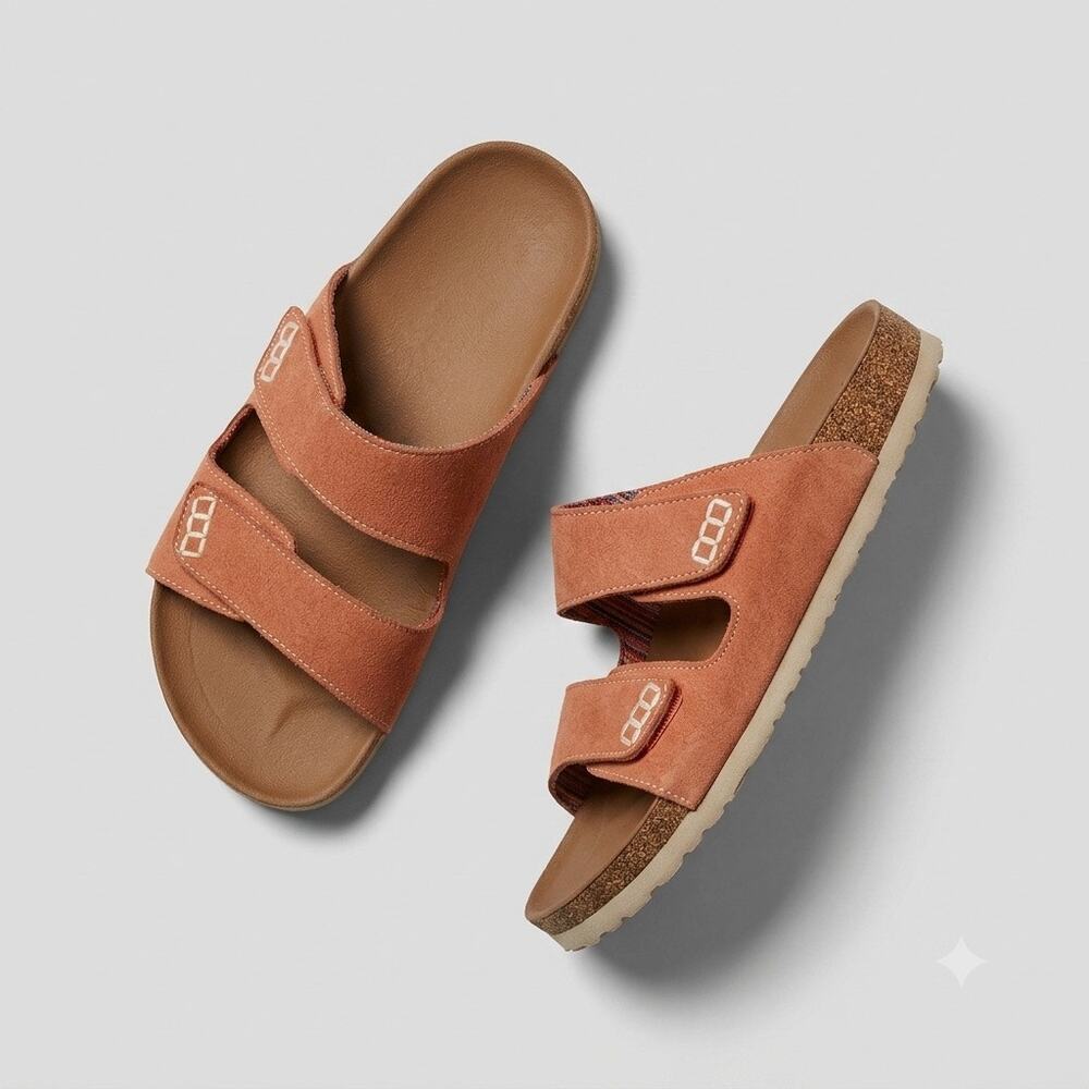 Skechers Suede Double Strap Slide Sandal Coral Terracotta Womens 7